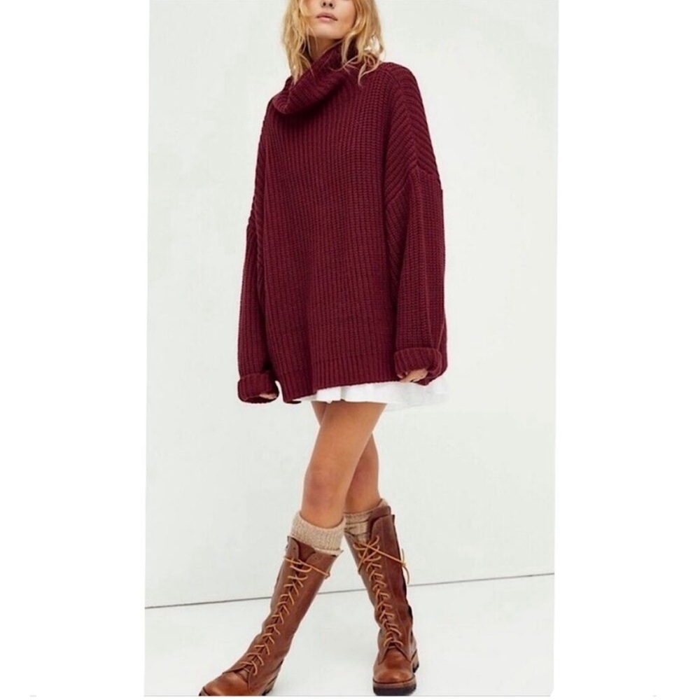 Free People Burgundy Turtleneck Sweater
